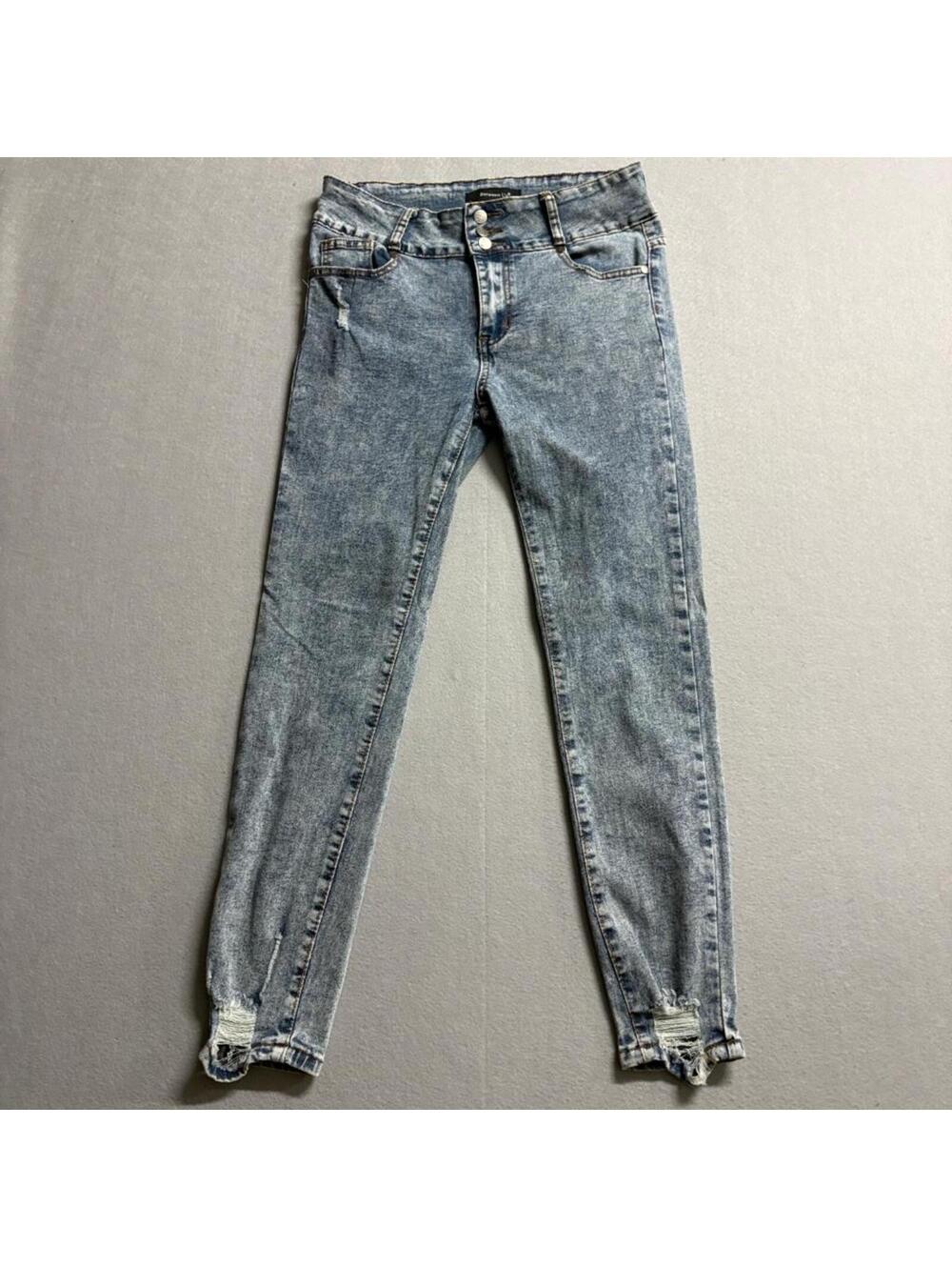Between Us Skinny Jeans Womens Size 11 Blue Acid Wash Distressed High Rise
